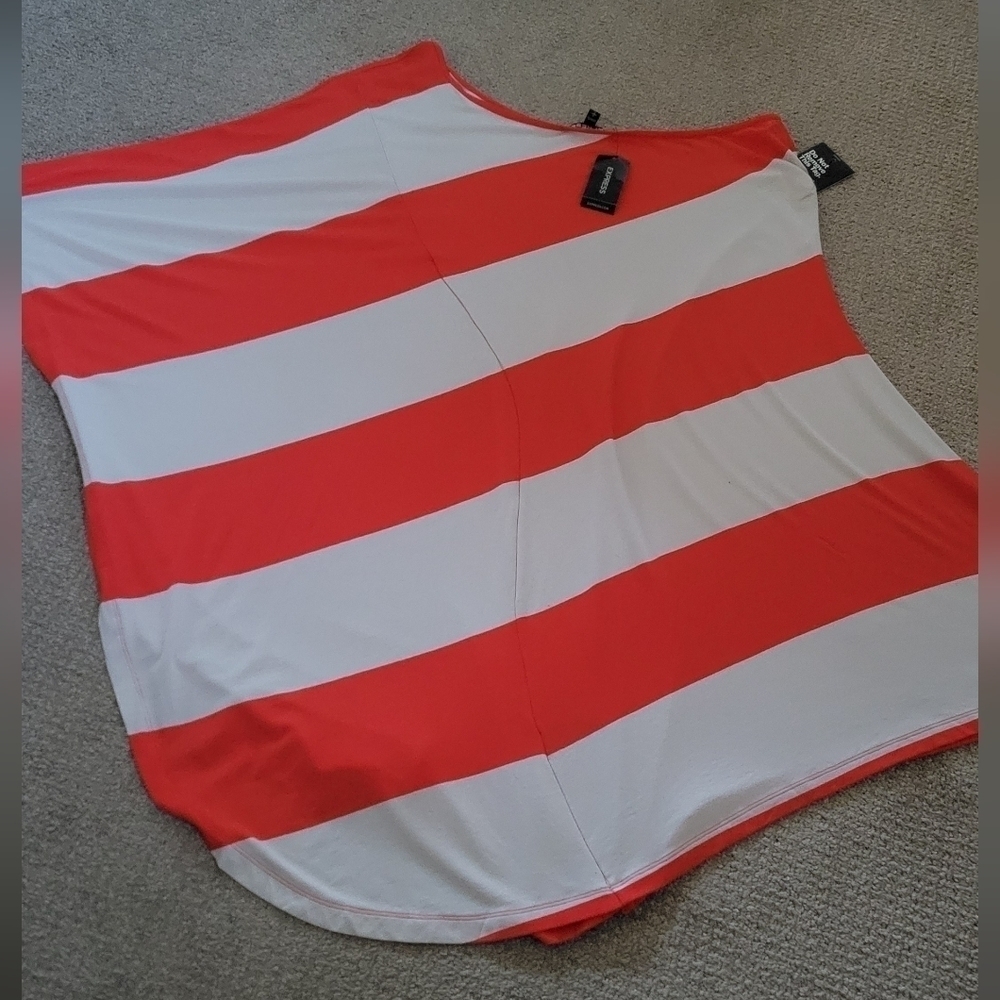 NWT Express Red & Beige Striped One Shoulder Dress - Picture 10 of 10